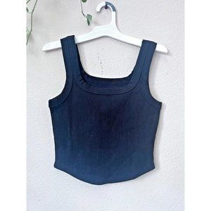 Madewell Womens Tailored Cool Sculpt Tank Crop Top Black Ribbed XS